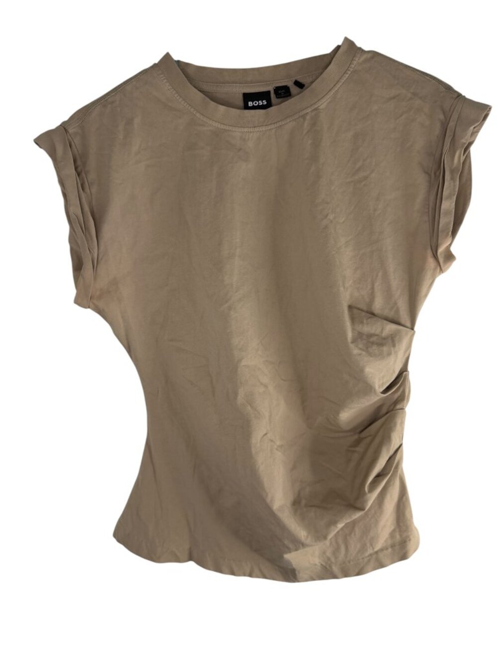 BOSS Hugo Boss/ RTR Epka Ruched Cotton Top – Light Beige/Pumice – S- MSRP $139 - Picture 3 of 16